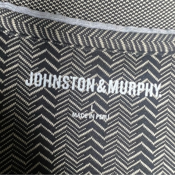 Johnston and Murphy Polo Shirt Black and Tan Herringbone Pima Cotton Blend sz L - Picture 6 of 7